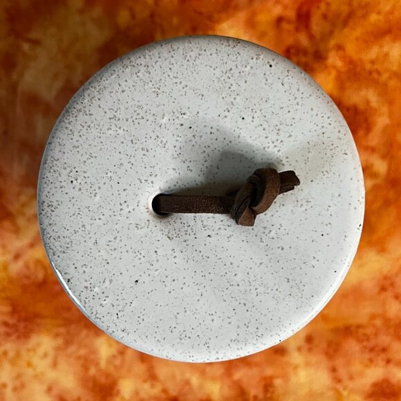 Handmade White &Terra Cotta Textured Zig Zag Pottery Canister with Lid - Picture 5 of 8